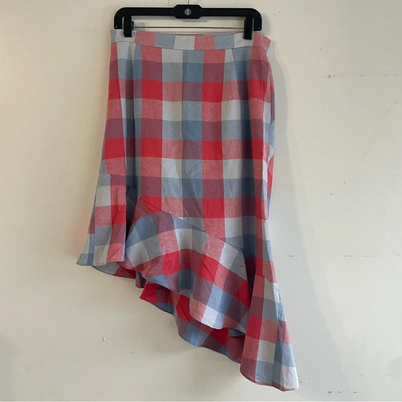 Parker Astrid Asymmetric Skirt Red and Blue Plaid Skirt 33153 - Picture 4 of 7